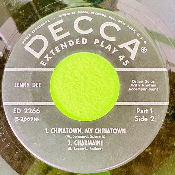 LENNY DEE Coquette / Beginning See Light / Chinatown / Charmaine 45rpm EP - Picture 2 of 9